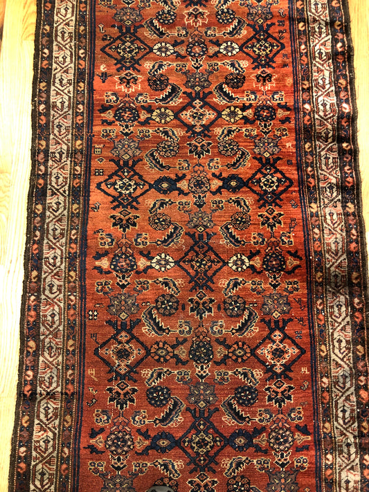 21x3'8ft Hoseinbad Runner (ca.1820) Handmade Antique Rug