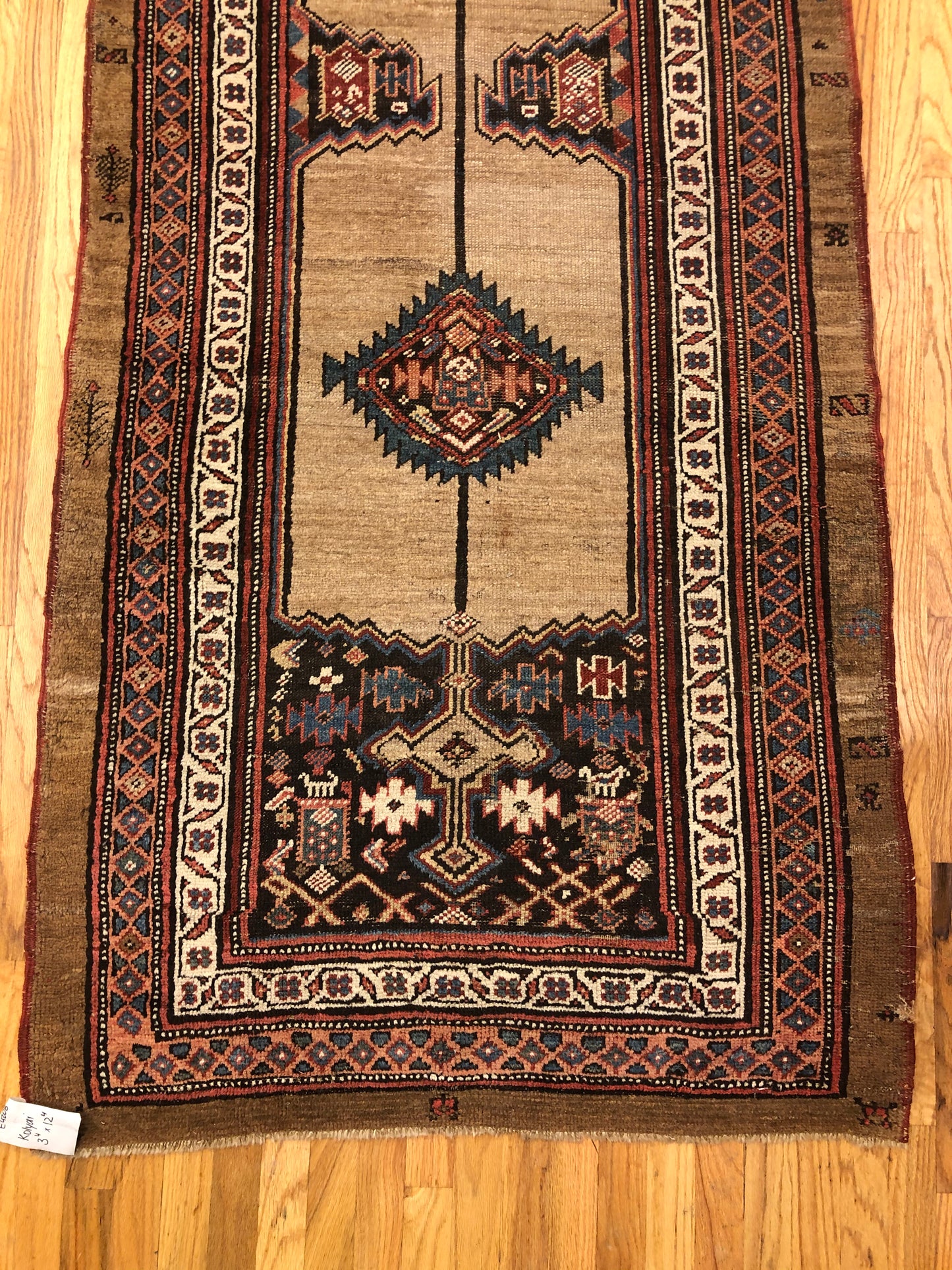12'4" x 3'4"ft Kolyai Runner Handmade Woven Genuine Antique Rug (ca.1840)