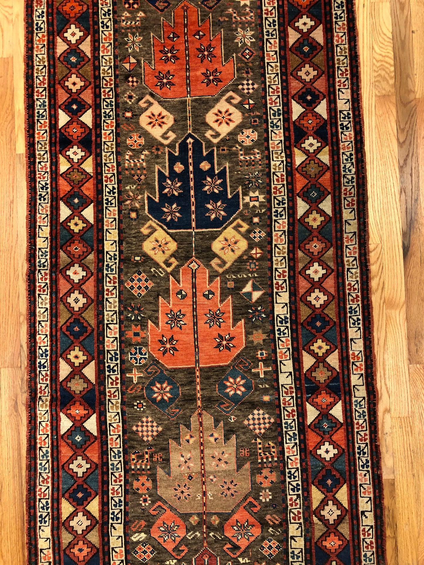 13'10 x 3'2ft Kazak Runner (ca.1850) Handmade Antique Rug