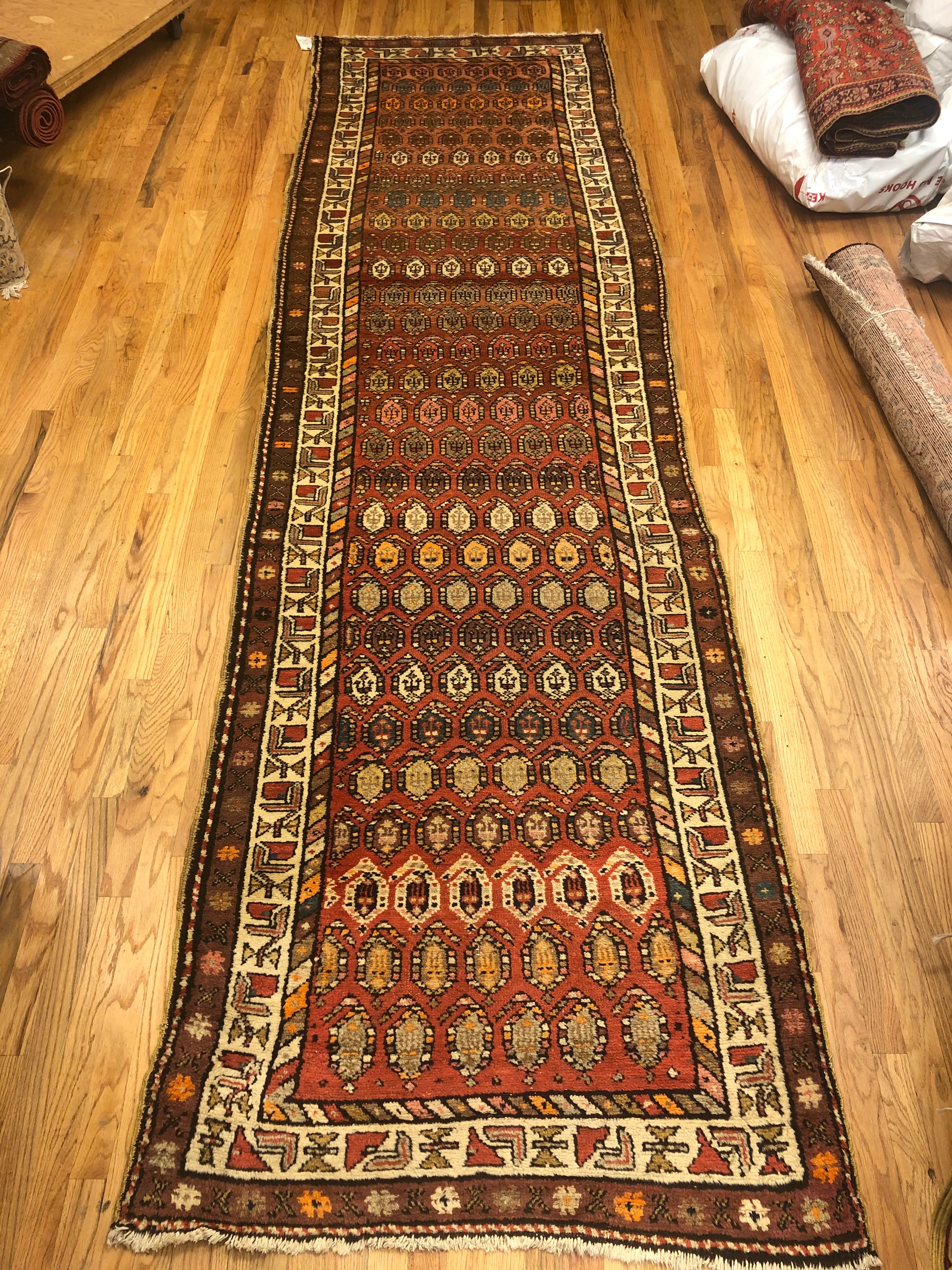 13'3 x 3'7ft Kurd Runner(ca.1880) Handmade Woven Genuine Antique