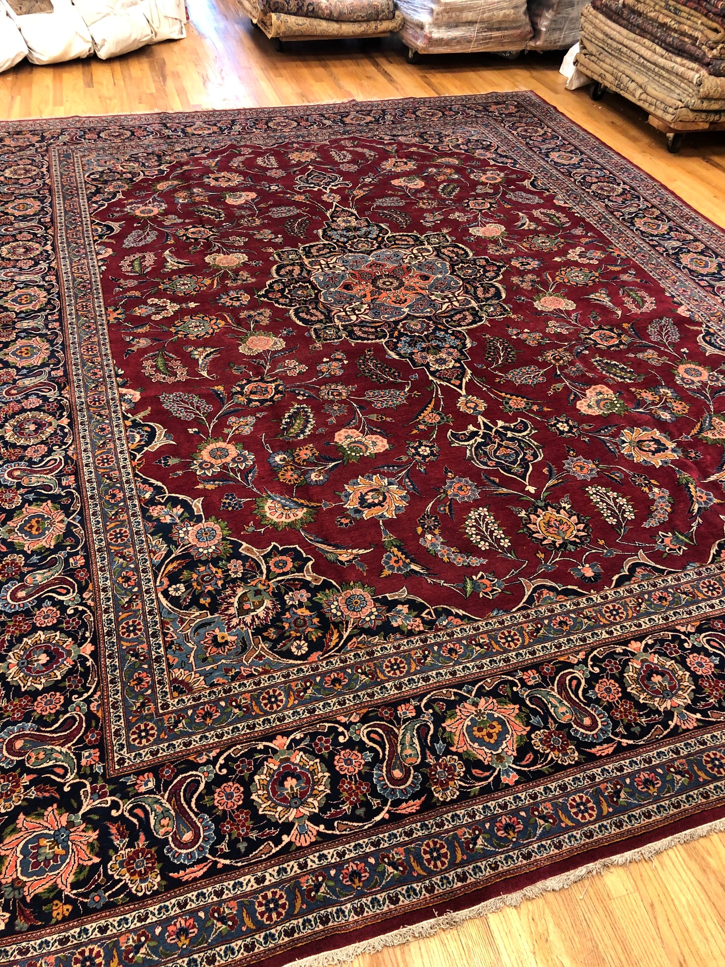 Kashan Area Rug 10.9 x 14 ft (ca.1870) Handmade