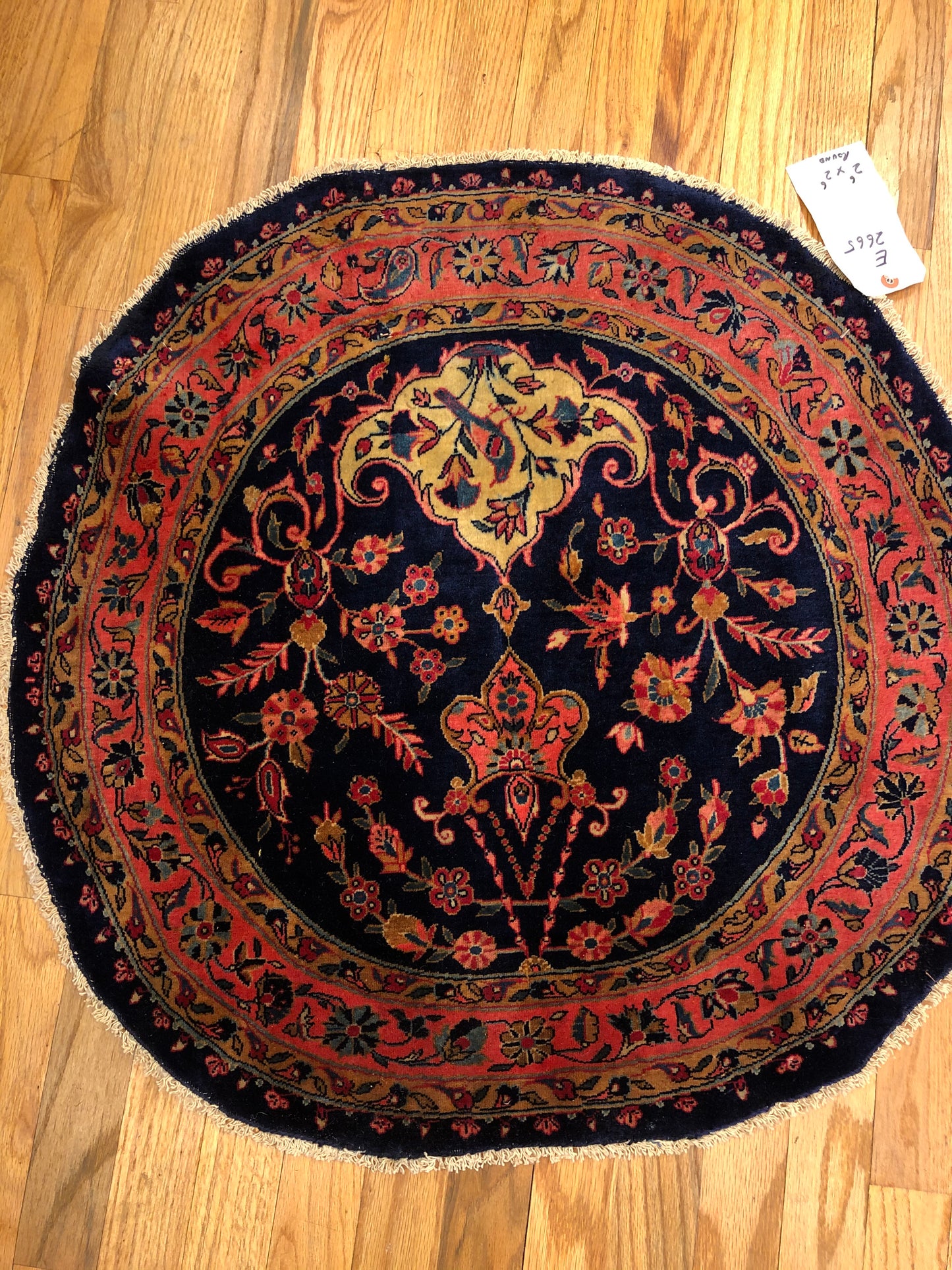 30" Round Manchester Wool Kashan Handmade Woven Genuine Antique Rug (ca. 1850)