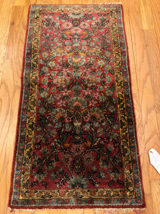 SILK Sarouk 2'11 x 1'7 ft (ca.1850) Handmade Antique Rug