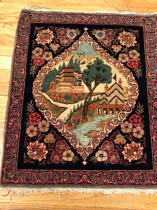 Kashan 2'6 x 2'2 ft (ca.1870) Handmade Antique Rug
