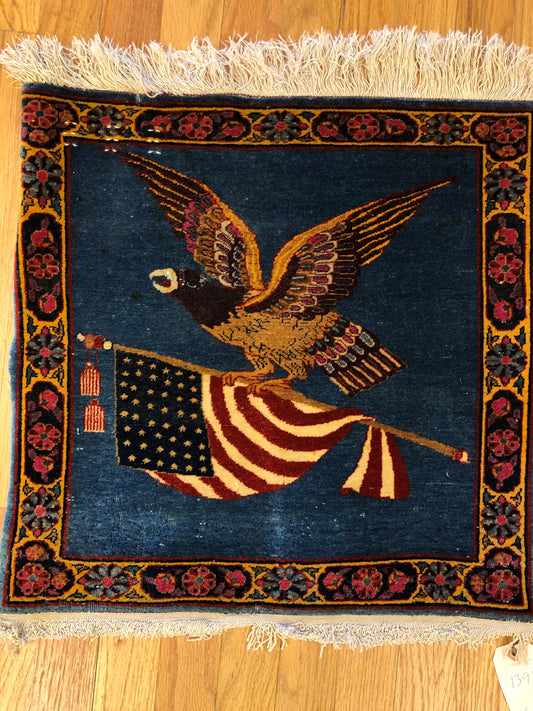 20" x 18" American Flag w/ Eagle Handmade Genuine Rug